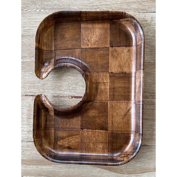 Home Accents Gourmet Party Plates Wood Parquet Hands Free Set of 4 Vintage - Picture 2 of 5